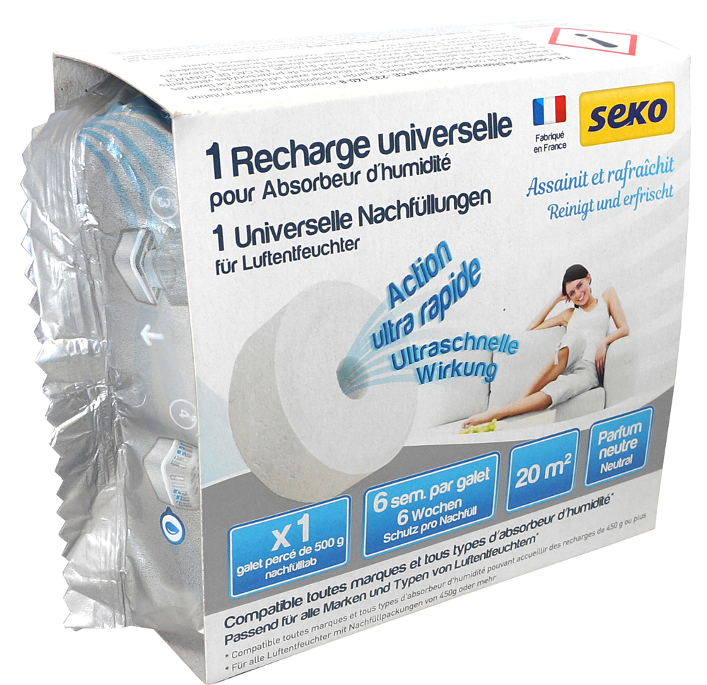 Recharge universelle galet percé blanc 500g pour absorbeur d'humidité et anti-odeurs