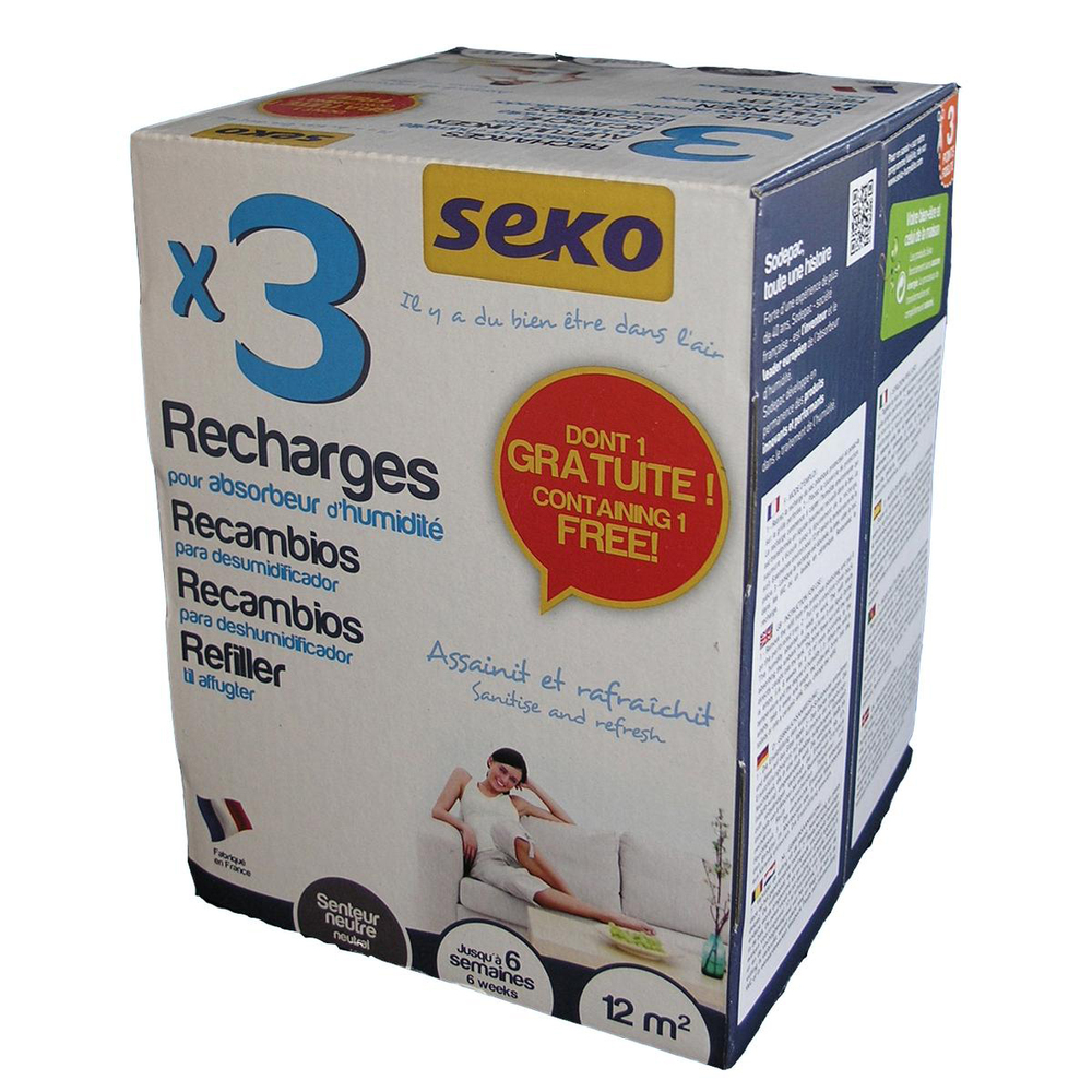 Recharge Absorbeur d’Humidité, 3 sachets de 350 g parfum neutre, dont 1 gratuit