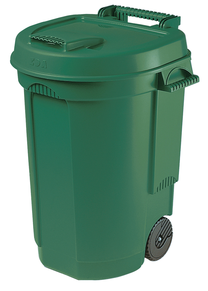 Poubelle de jardin verte 110L à roulettes avec couvercle