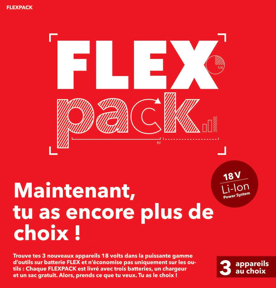 FLEXPACK : 3 Appareils au Choix + 3 Batteries 18V + 1 Chargeur Rapide + 1 Sac de Transport