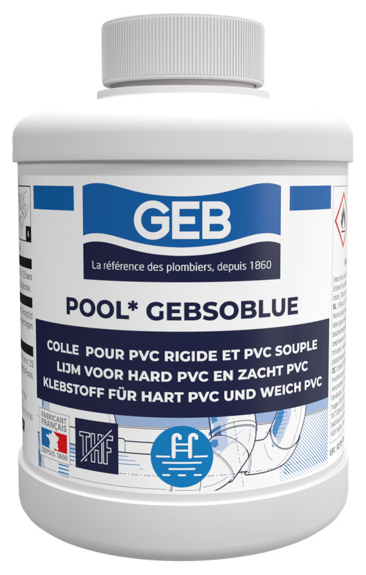 Boîte de 500 ml de produit de traitement d'eau POOL Gebsoblue pour piscine, pour une eau propre et saine.