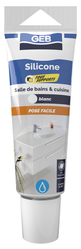 Mastic silicone tous supports blanc 100ml en tube pour joints d'étanchéité sanitaire