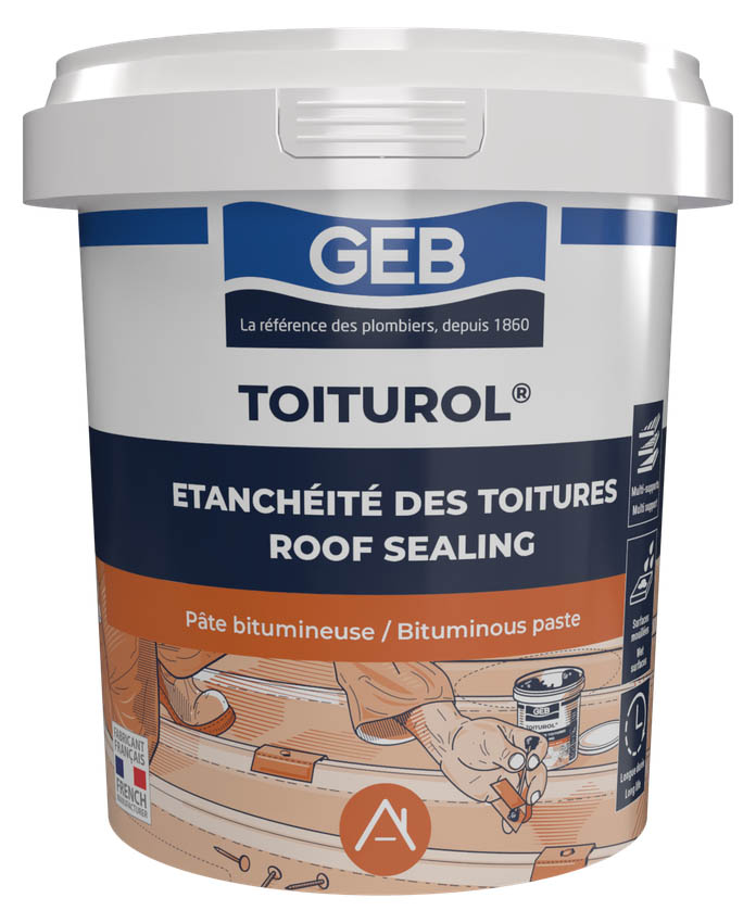 Pot de vernis noir d'étanchéité liquide Toiturol 900g pour toiture et fondations