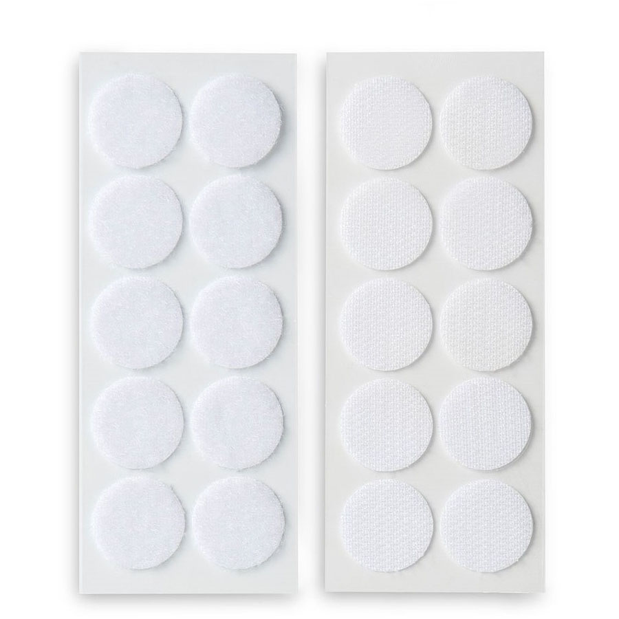 Disque Velcro auto-agrippant Ø20 mm, 2 plaquettes de 10 disques adhésifs pour fixation.