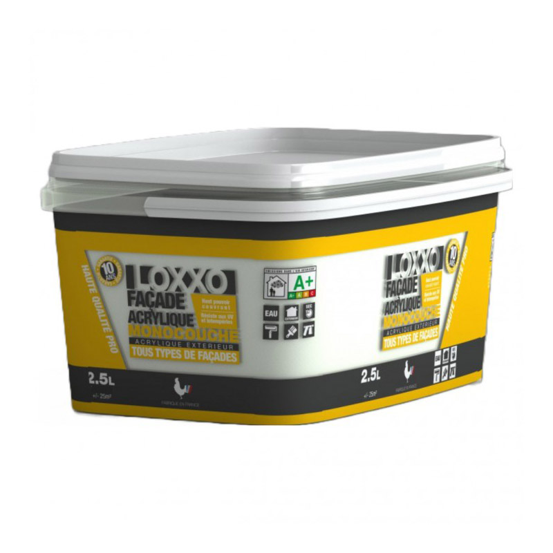 Peinture acrylique monocouche 2.5L pour tous types de façades extérieures, résistante aux intempéries