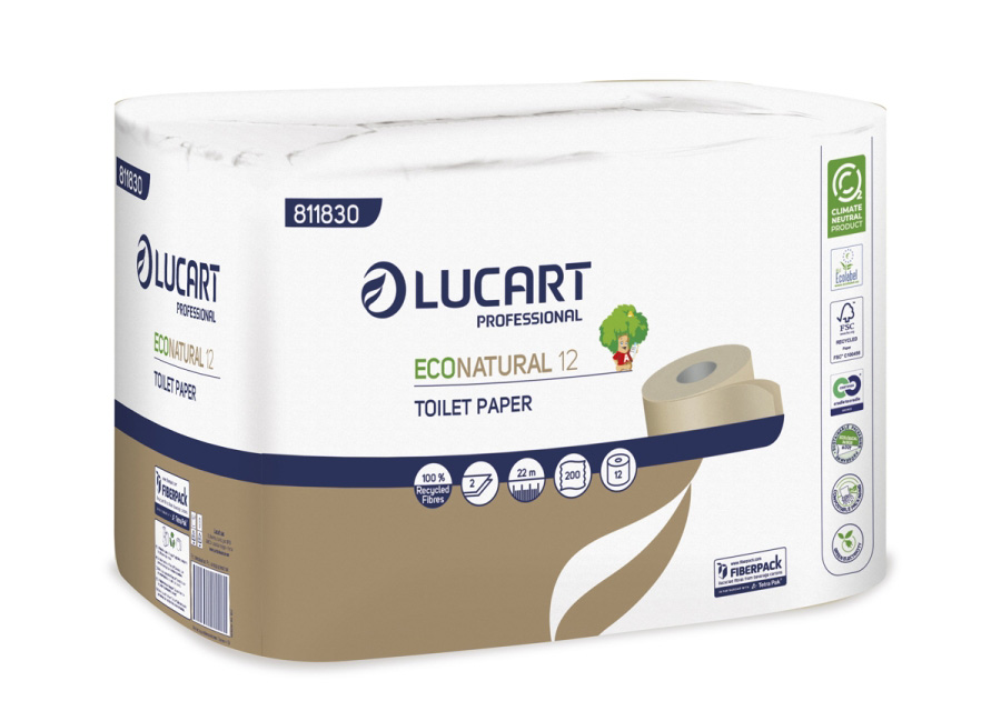 Lot de 12 rouleaux de papier toilette Econatural recyclé, blanc et écologique