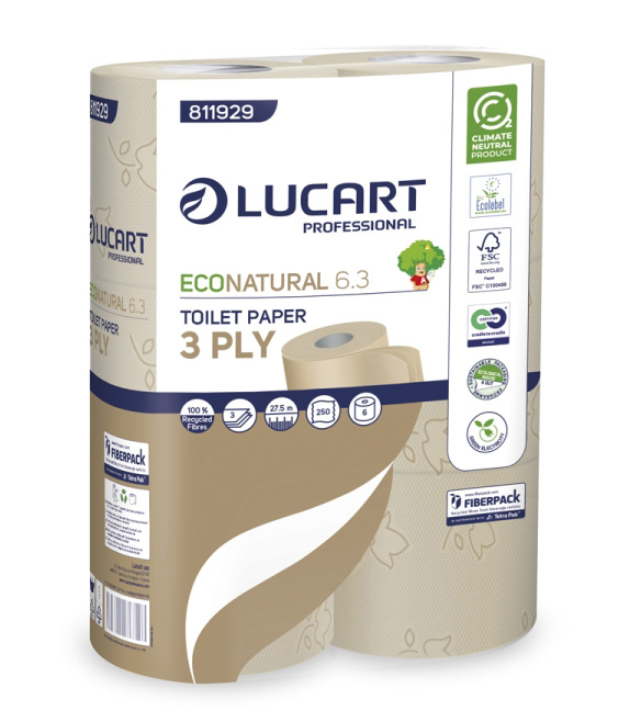 Pack de 6 rouleaux de papier toilette Econatural Recyclé, doux et respectueux de l'environnement.