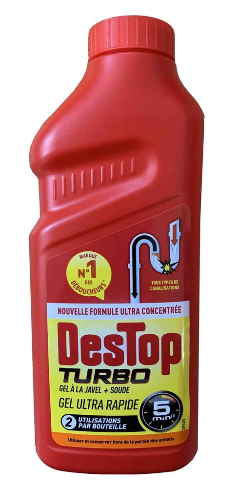 Flacon de déboucheur canalisations Destop Gel Turbo 2 Doses 500 ml