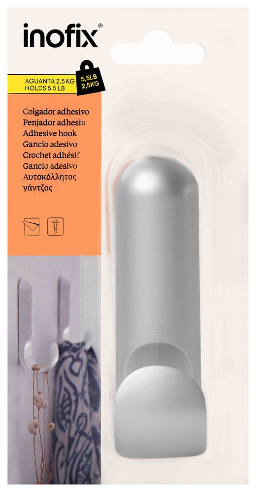 Crochet adhésif mural blanc 2.5 kg pour cuisine, idéal pour suspendre des ustensiles ou torchons.