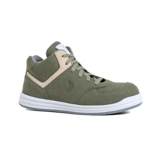 Chaussures de sécurité montante Jade kaki S3 pour femme, avec protection anti-perforation et résistance à l'eau.