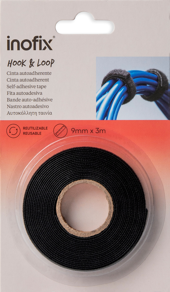 Bande Velcro Auto-Agrippant 9 mm x 3 m Noire