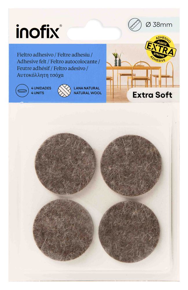 Lot de 4 feutres adhésifs en laine marron de 38 mm de diamètre pour protéger les sols des rayures sous les meubles et chaises.