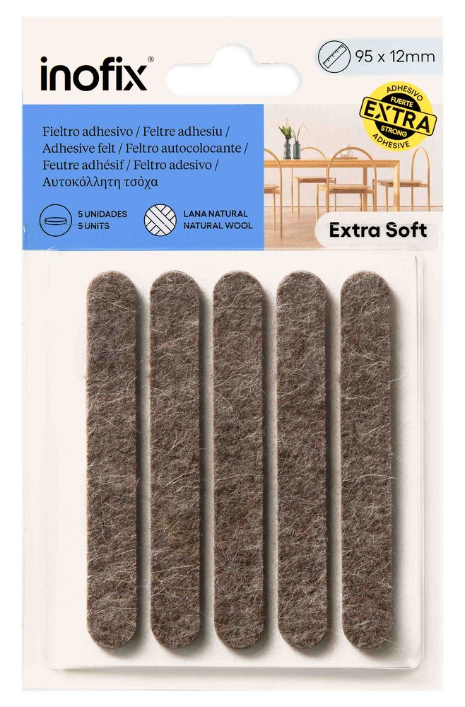 Lot de 5 feutres ronds adhésifs en laine marron pour pieds de chaises et protection des sols.