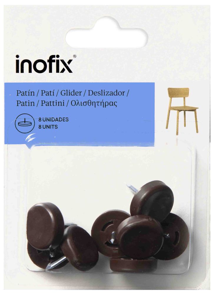 Lot de 8 patins plastiques marron à clouer pour pieds de chaises et meubles, protection anti-rayures.