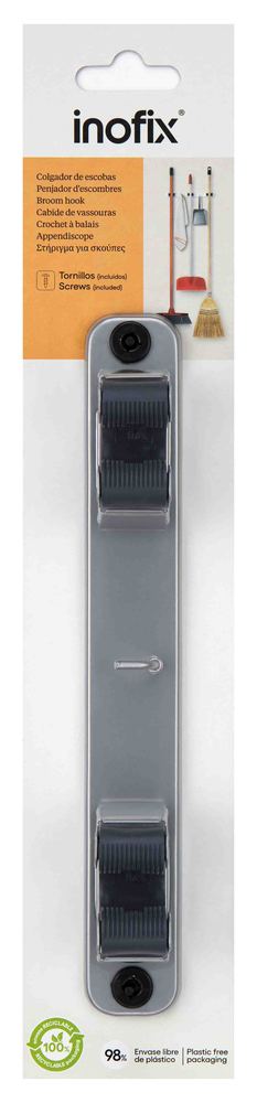 Support mural à visser pour 2 balais, finition chrome mat