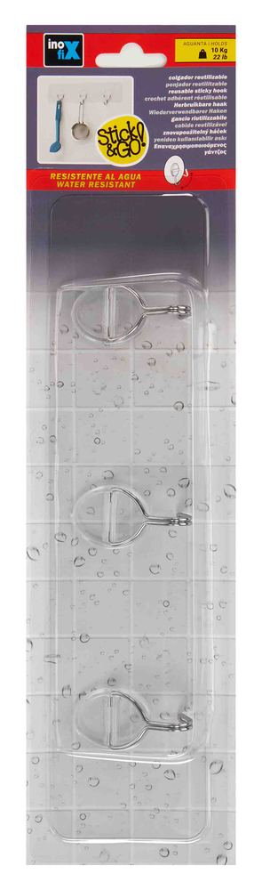 Crochet adhésif réutilisable transparent (x3) pour fixation murale ou porte sans percer
