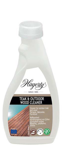 Nettoyant Teck et Bois Extérieur 500 ml en flacon, nettoie et entretient les surfaces en bois extérieures comme les terrasses et meubles de jardin.