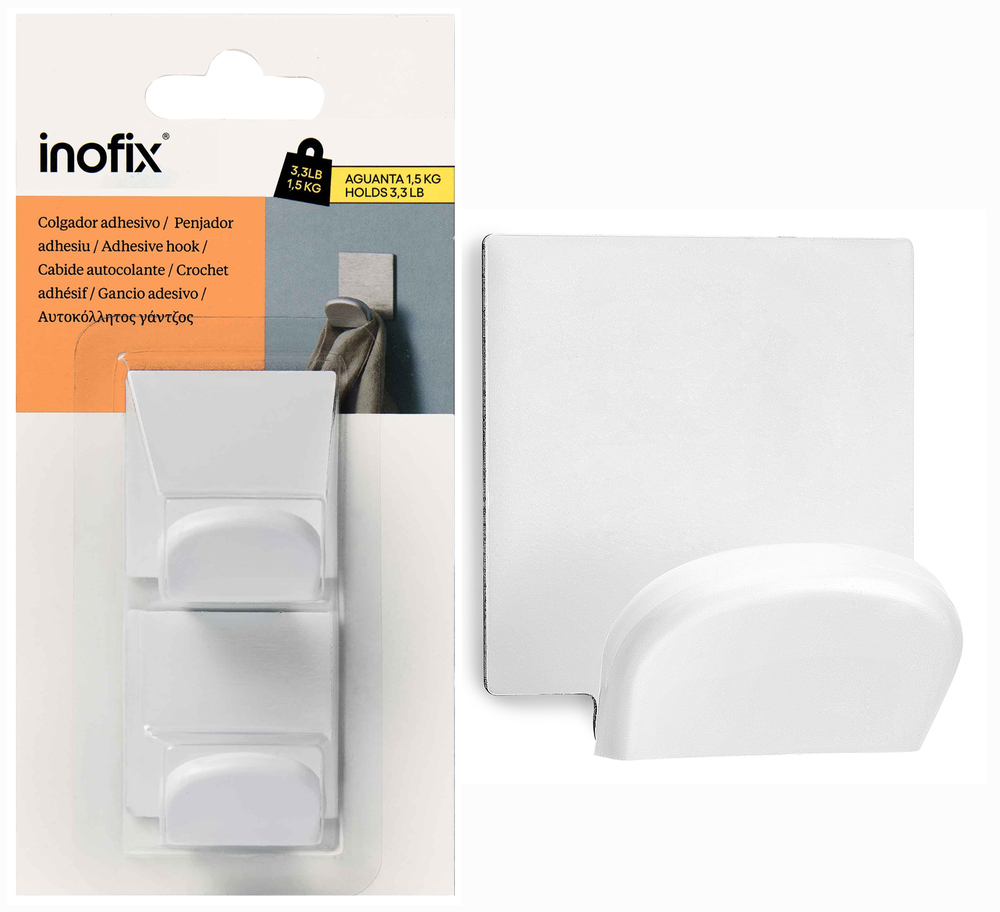 Lot de 2 crochets adhésifs en acier blanc pour cuisine, fixation sans perçage.