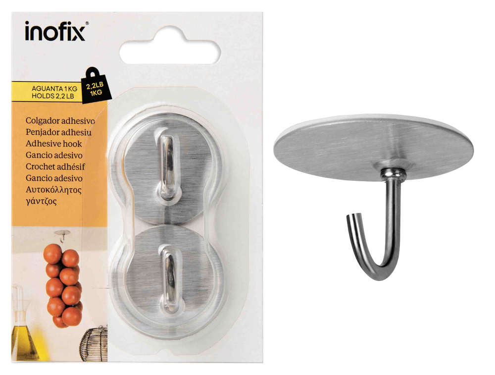 Crochets de plafond adhésifs en acier inoxydable, lot de 2, fixation facile sans perçage