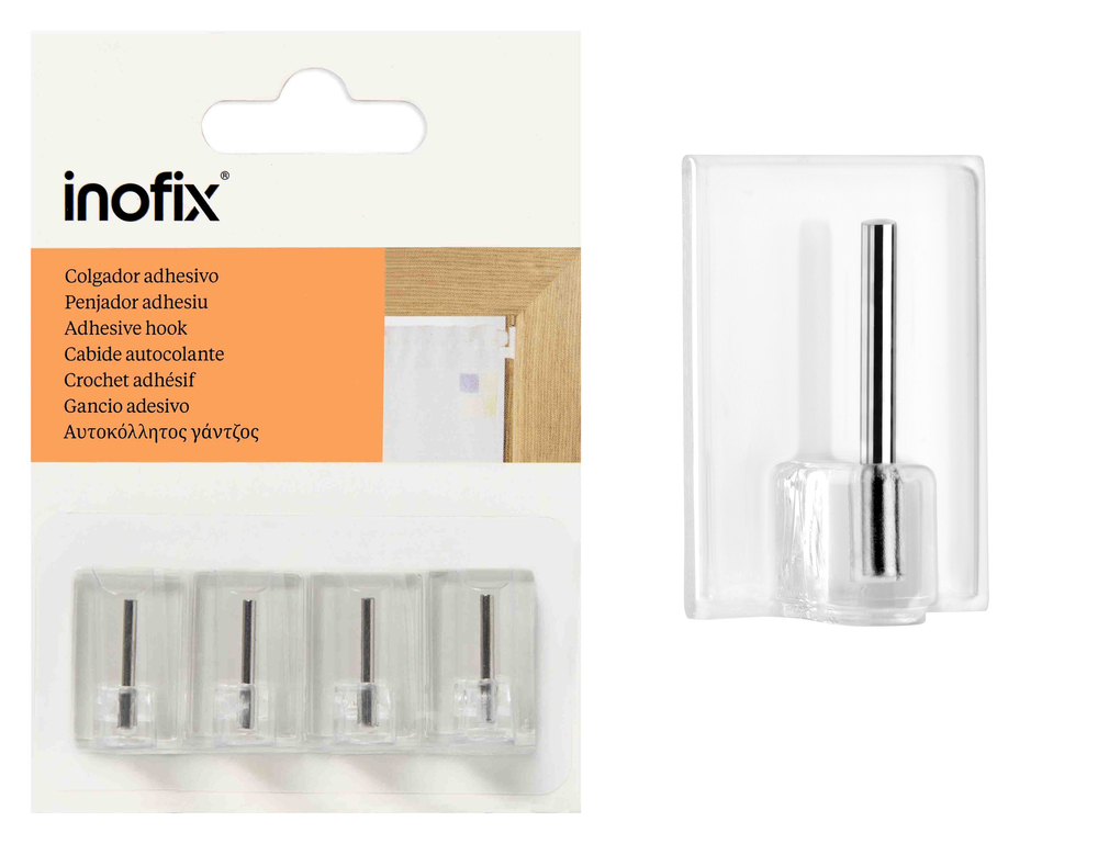 Lot de 4 crochets adhésifs transparents pour tringle à rideaux, fixation facile sans perçage.