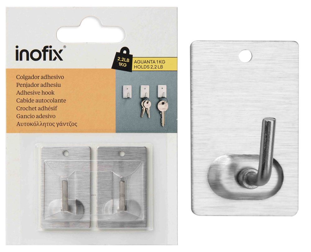 Lot de 2 crochets adhésifs grand modèle en acier inoxydable, fixation sans perçage pour cuisine ou salle de bain