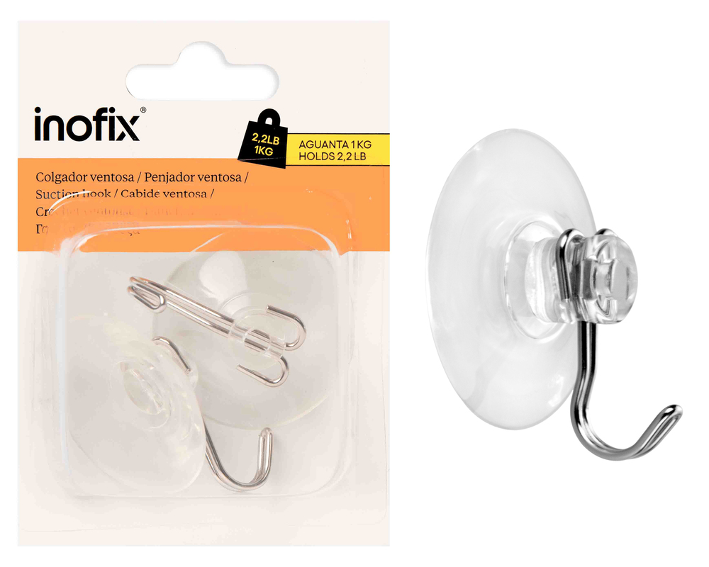 Lot de 2 crochets ventouse chromés Ø45 mm pour fixation murale en cuisine sans perçage