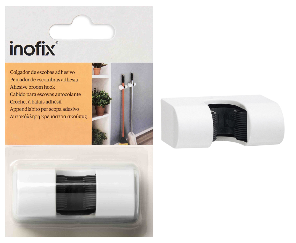 Support adhésif mural blanc pour 1 balai en plastique