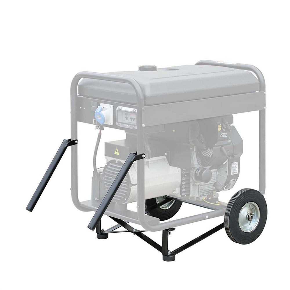 Kit brouette RKB2 robuste pour groupes électrogènes de plus de 6 kW, avec grandes roues et poignées de transport.