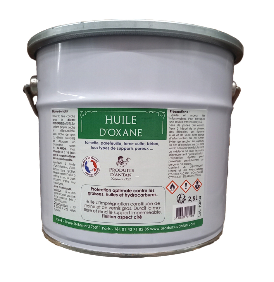 Huile d'Oxane protection pour supports poreux 2.5L, idéale pour l'entretien des tomettes.