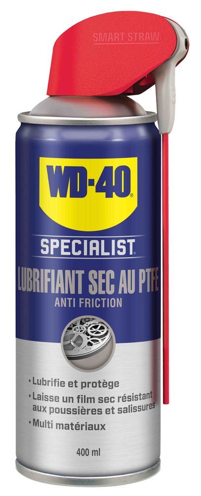 Lubrifiant Sec au PTFE WD-40 Specialist 400 ml en aérosol, idéal pour réduire la friction et protéger de la poussière.