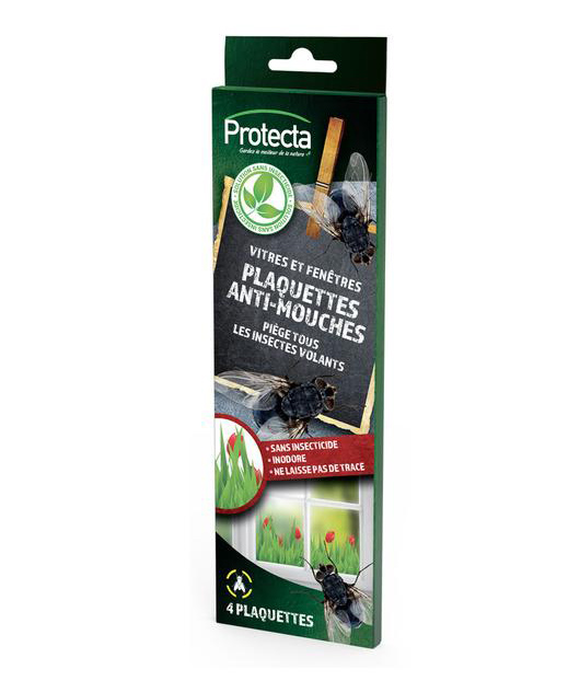 Étui de 4 plaquettes adhésives transparentes anti-mouches pour vitres et fenêtres
