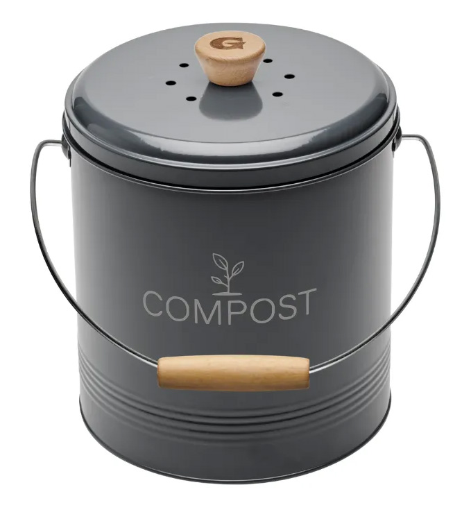 Seau à compost gris 4.5L avec filtre, seau plastique intérieur amovible de 3L pour cuisine
