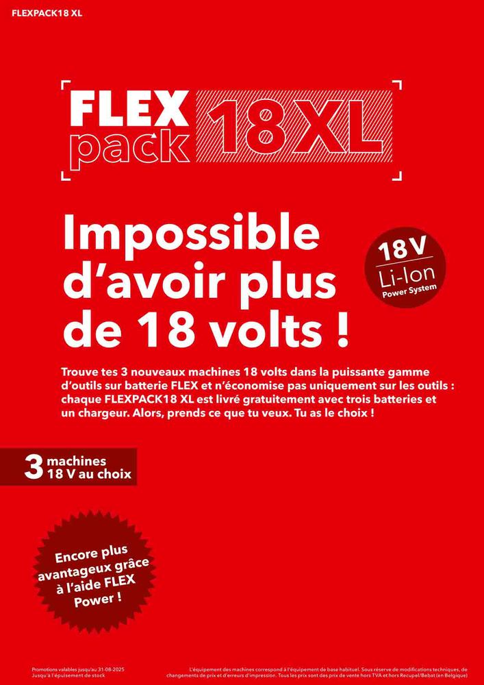 FLEXPACK18 XL : 3 Appareils au Choix + 1 Batterie 18V 8Ah et 2 de 5Ah + 1 Chargeur Rapide