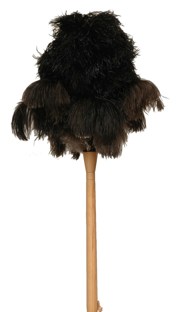 Plumeau professionnel à plumes d'autruche, manche en bois de 64 cm pour un dépoussiérage efficace.