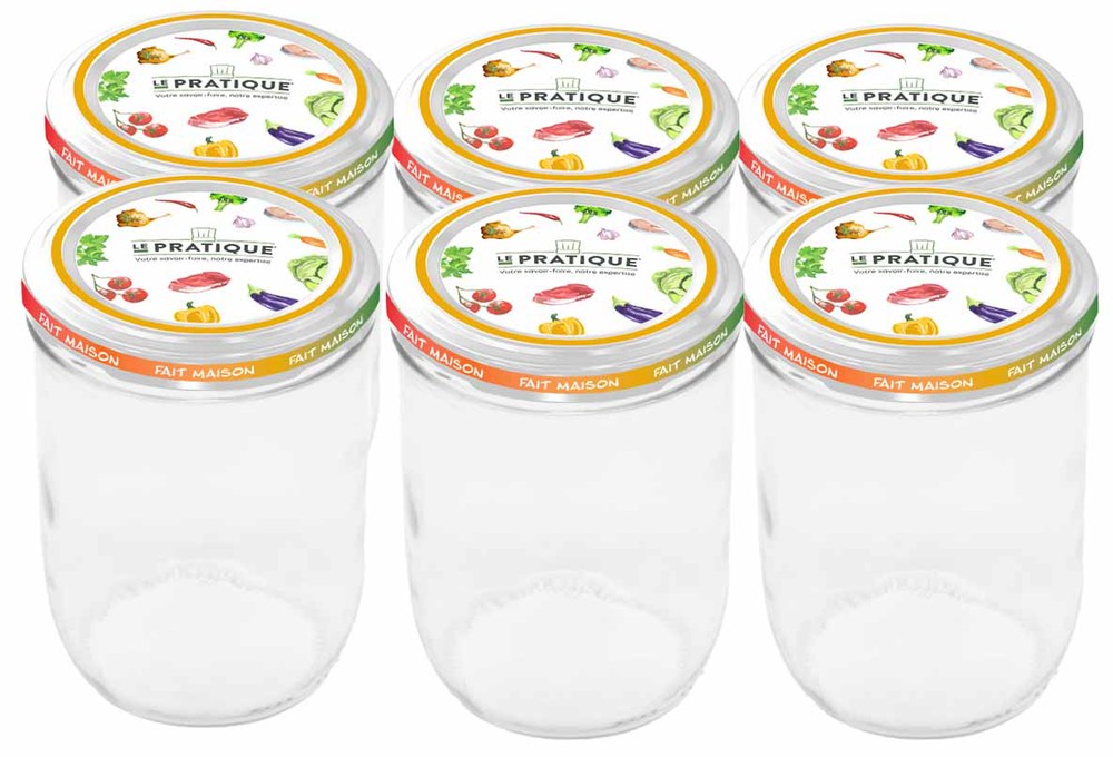 Pack de 6 bocaux en verre Le Pratique 750 ml Ø100 mm avec couvercles hermétiques