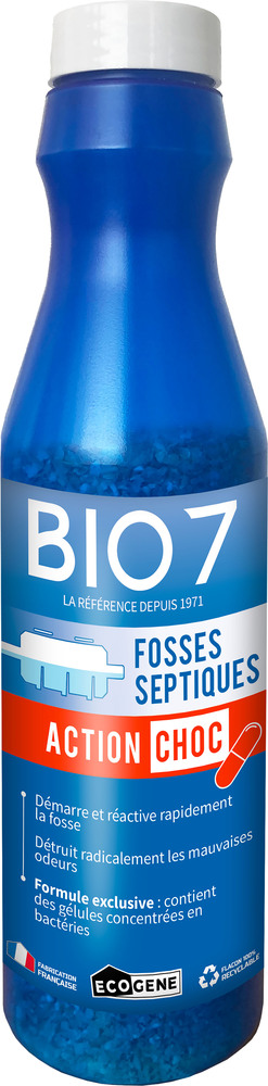 Activateur fosses septiques Bio7 Action Choc 375g, traitement biologique en poudre pour entretien intensif.