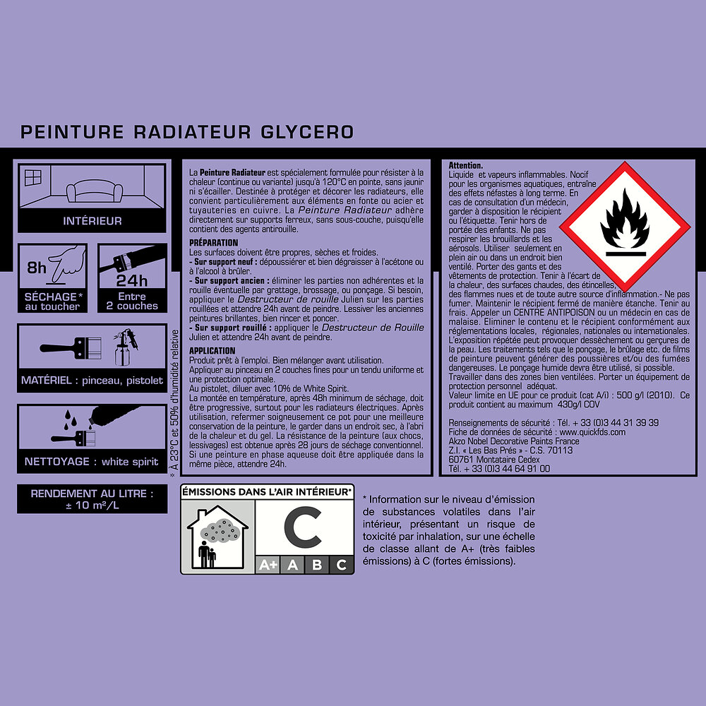 Peinture Radiateur Glycéro Blanc Satiné 0.5L