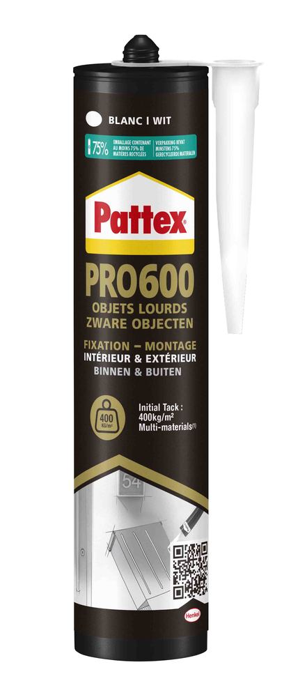 Colle d'assemblage polymère universelle PRO600 pour objets lourds, couleur blanc, tube de 460g.