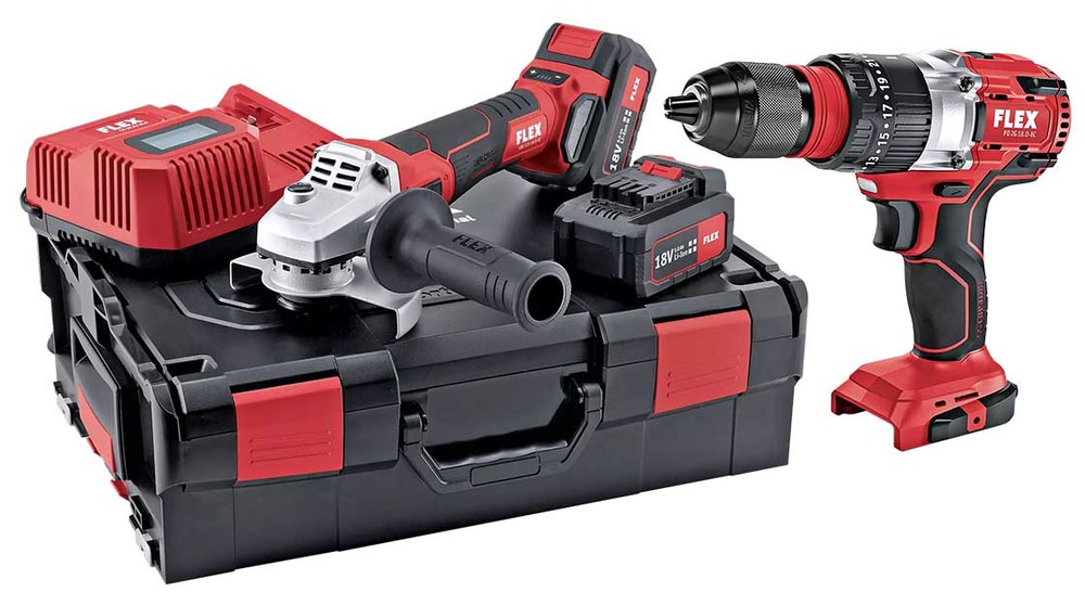 Pack Duo Meuleuse d'Angle et Perceuse-Visseuse à Percussion sans fil avec batteries et chargeur