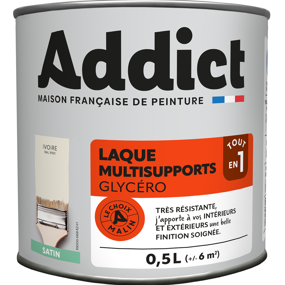 Pot de Laque Multisupports Glycéro Satin 0.5L pour peinture intérieure, finition satinée