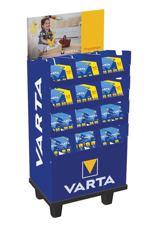 Meuble présentoir de piles Varta Longlife Power promotionnel, avec 180 blisters de piles AA et AAA