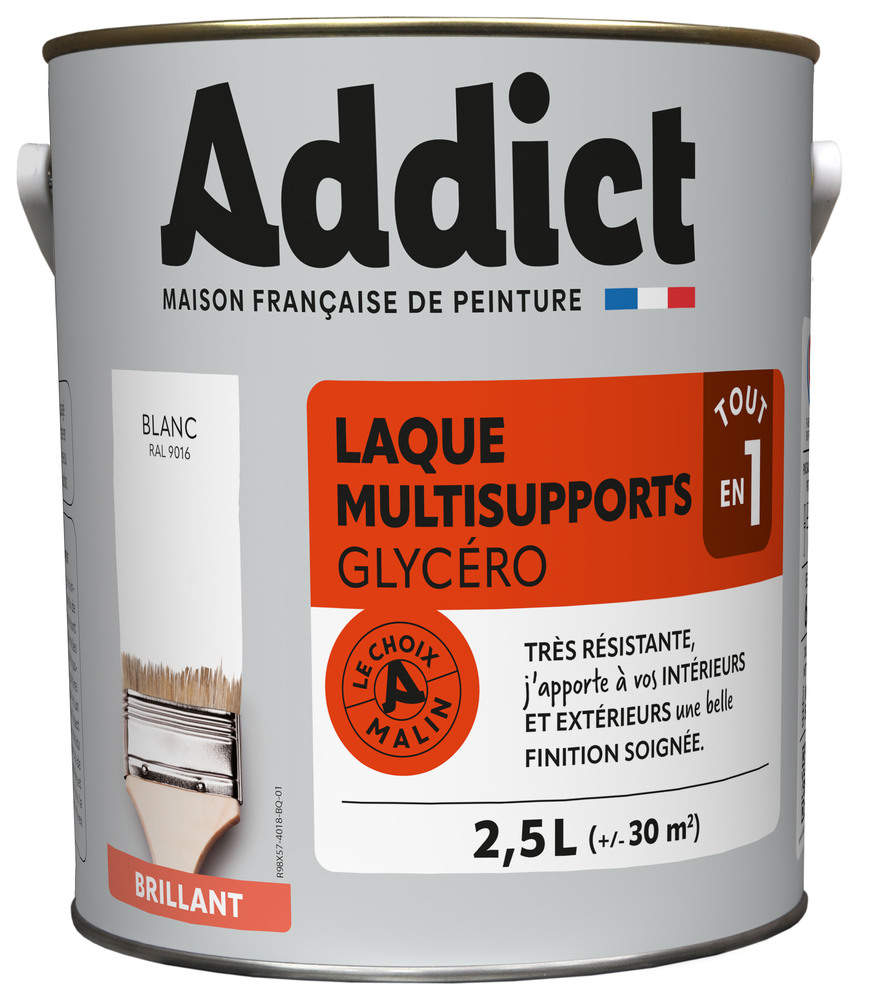 Pot de Laque Multisupports Glycéro Brillante 2.5L pour peinture et décoration intérieure