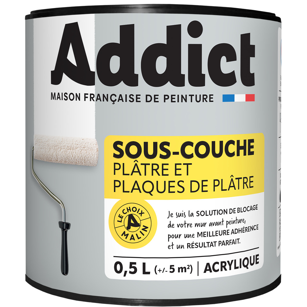 Pot de sous-couche acrylique mat blanche de 0.5L pour plaque de plâtre intérieure