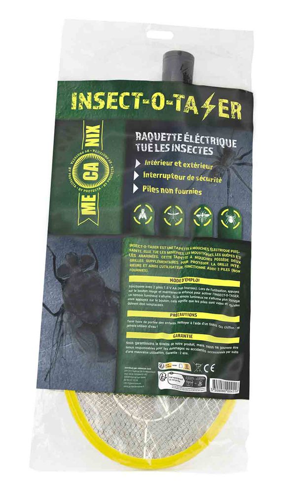 Raquette électrique Insect-O-Taser pour insectes volants et rampants avec grille de sécurité