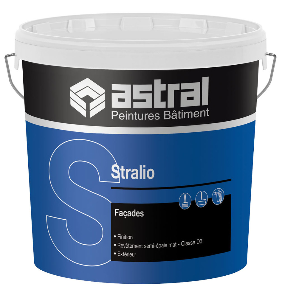Pot de peinture de façade Stralio 15L, finition semi-épaisse D3 pour bâtiment