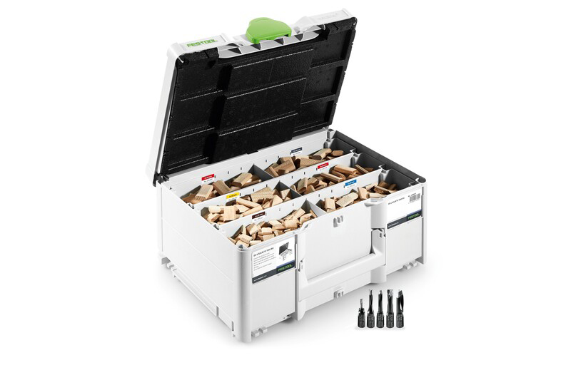 Coffret assortiment de tenons DOMINO en hêtre DS 1060 BU et fraises pour l'assemblage bois