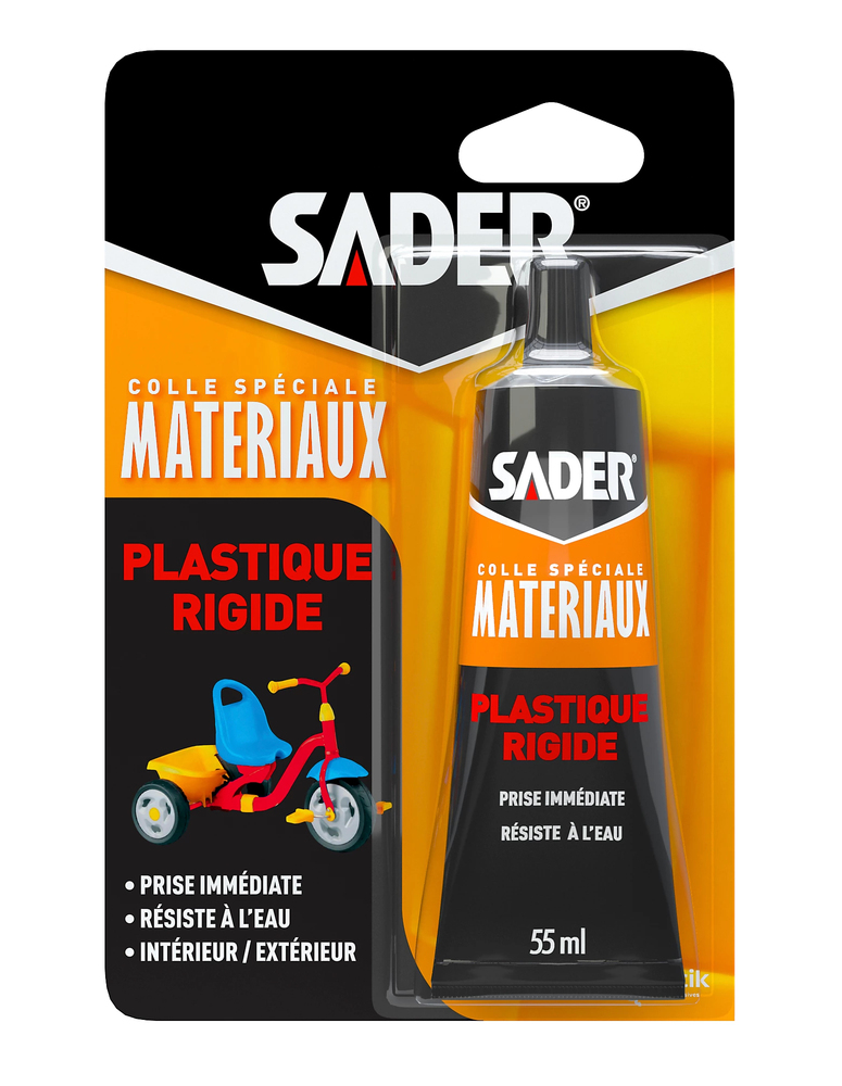 Colle spécifique pour plastique rigide 55 ml, en tube transparent pour réparations et assemblages durables.