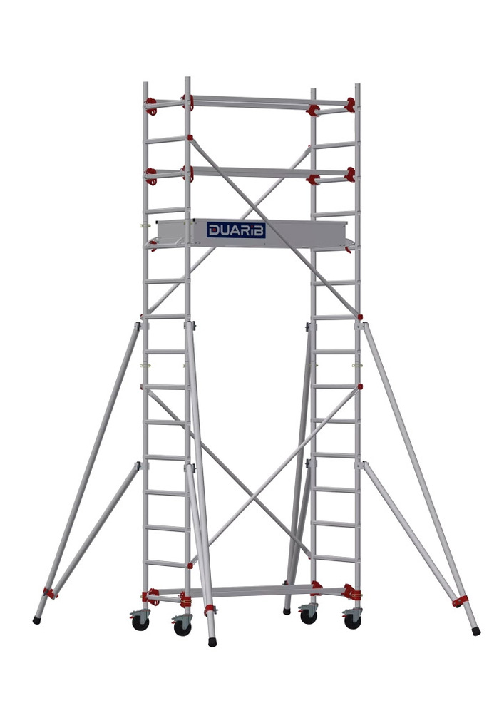 Échafaudage roulant en aluminium Altitude AL135, hauteur de travail 3.80 m, avec roues à frein et plateformes antidérapantes.