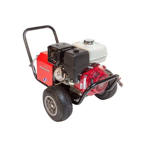Nettoyeur haute pression essence TIE 18 240 H sur roues avec lance de nettoyage.
