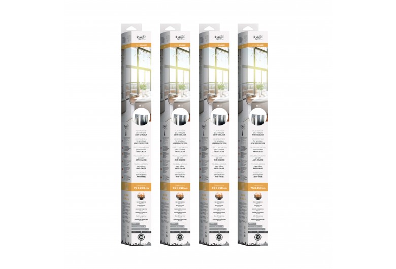 Film Anti-Chaleur IR50m pour vitrage et fenêtre, 0.75 x 2.5 m, lot de 4 rouleaux, offrant une protection solaire et anti-UV.